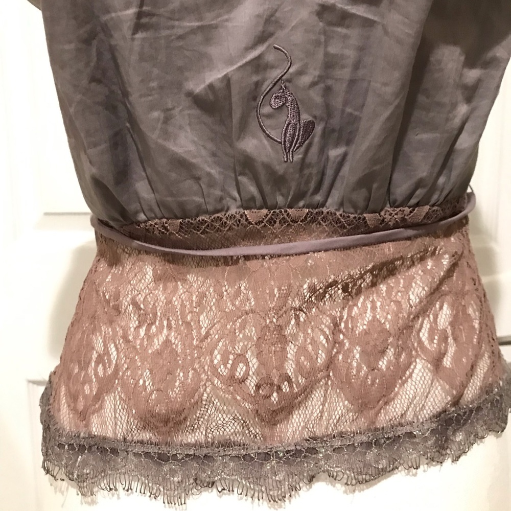 Baby Phat Gray Lace-Trim Button Front Blouse Size M - Picture 6 of 8